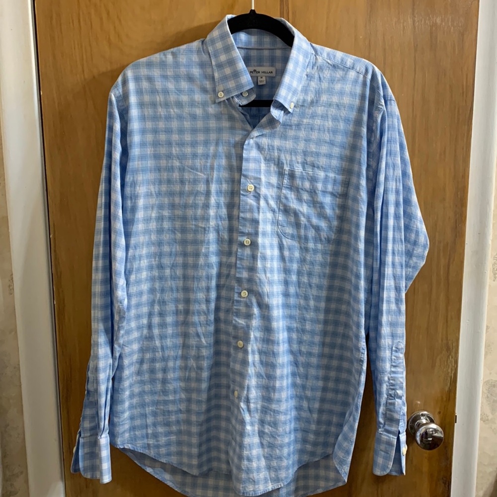 Peter Millar Men’s checkered blue Buttondown - Medium